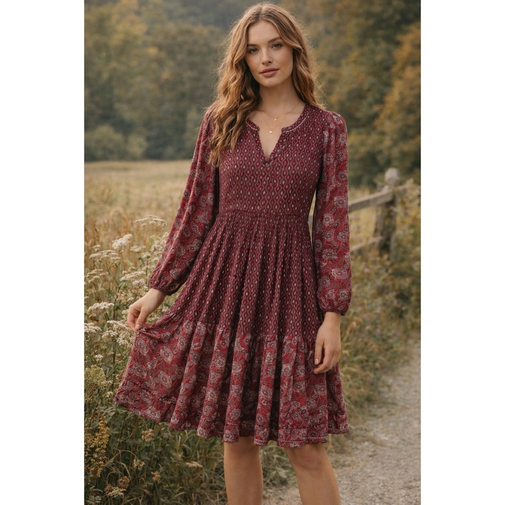 Maeve Floral Tiered Maxi Dress Womens XS Multicolor Romantic Cottagecore Boho
